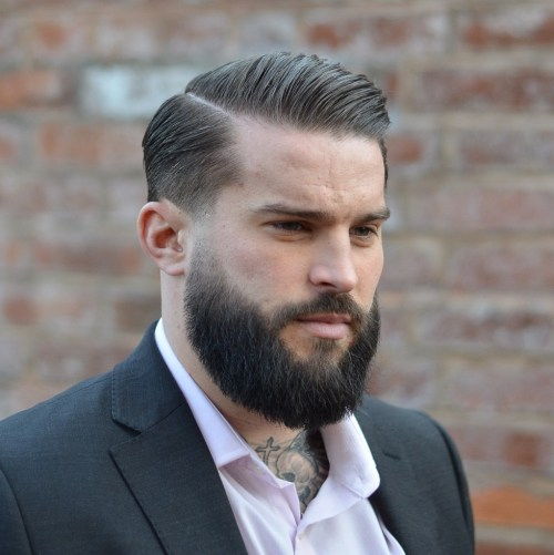 Side-Parted Taper Fade With Beard