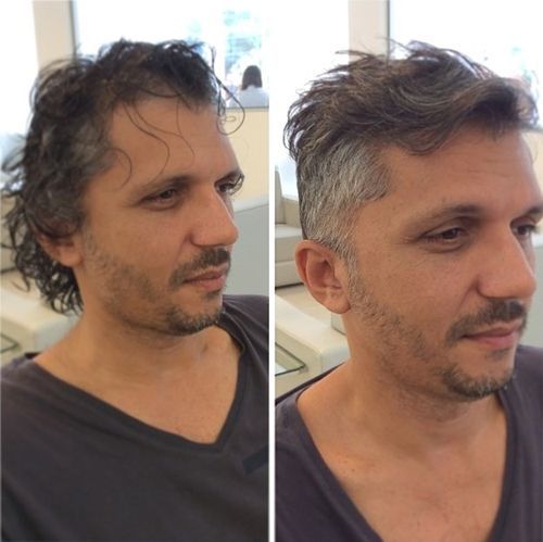 män's wavy haircut with side undercut