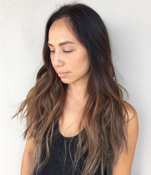 Mörk Brown To Ash Brown Long Ombre Hair
