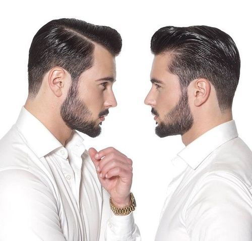 slicked back men's pompadour hairstyle