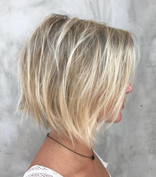 razored Bob With Blonde Highlights