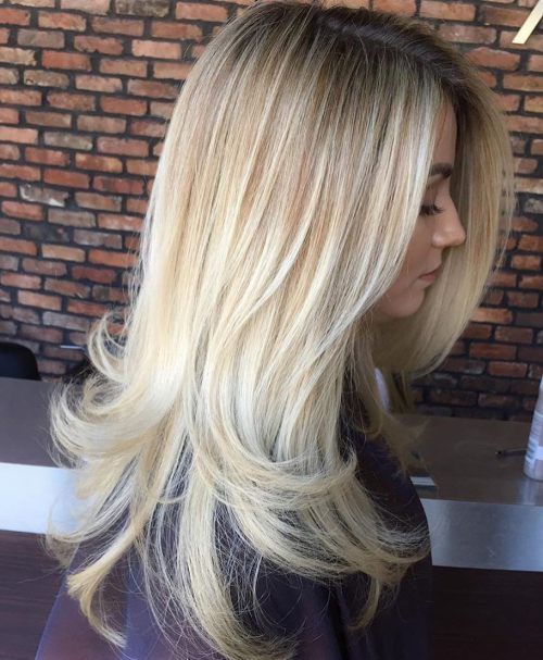 Lång Blonde Balayage Hairstyle with Layered Ends