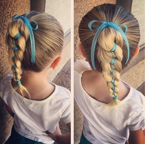 litet barn girl braided ponytail for long hair