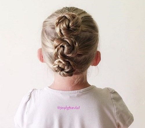 tri braided buns updo for toddlers