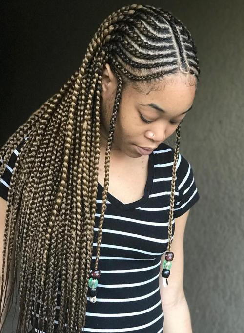 Böjd Fulani Braids with Braided Centre Parting