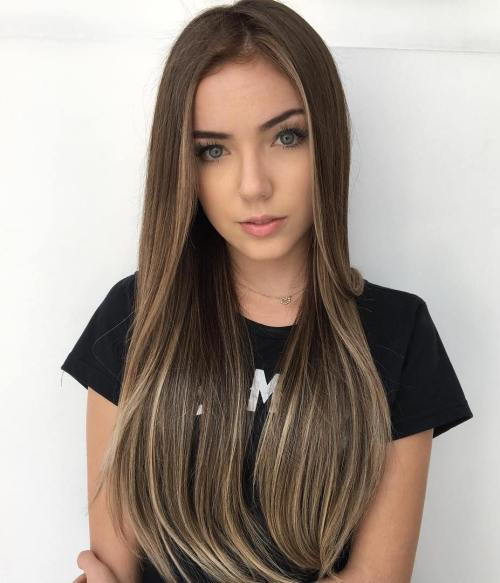Lång Sleek Brown Hairstyle with Thin Subtle Highlights