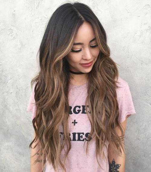 Lung Brunette Hair with Caramel Balayage