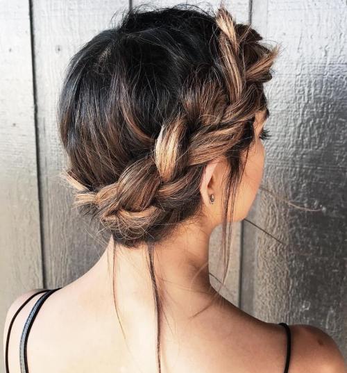 Charmig And Messy Crown Braid Updo 