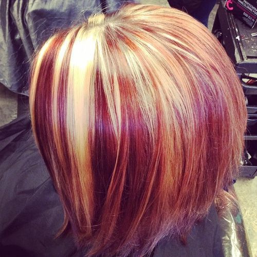 bourgogne bob with red and blonde highlights