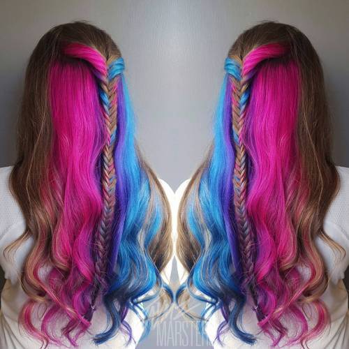 Maro Hair With Pink And Teal Sections