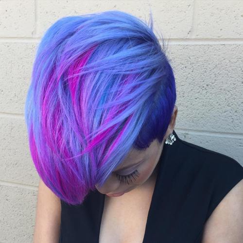 Pastel Blue Pixie With Pink Highlights