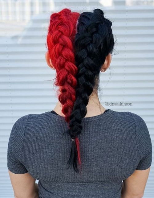 Halv Red Half Black Hair
