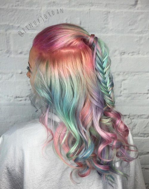 Halv Updo For Pastel Teal And Pink Hair