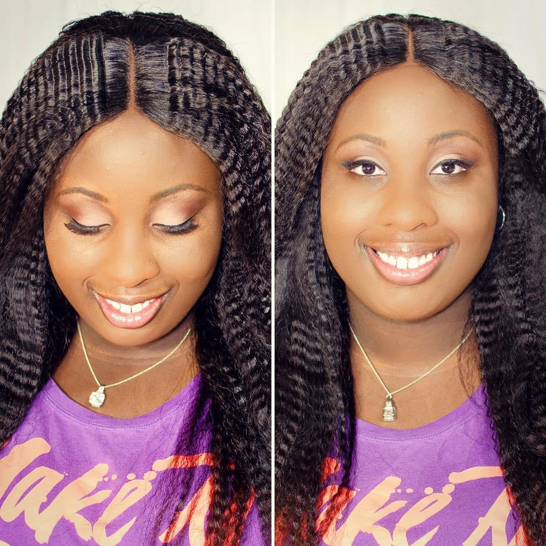 Center-Parted Crimped Hairstyle