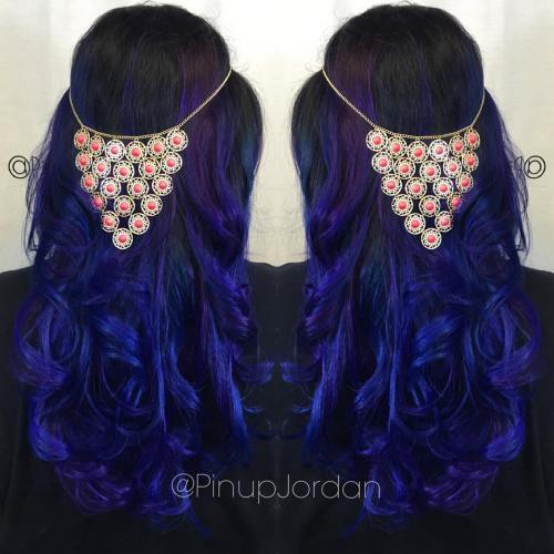 Svart Hair With Blue Ombre And Purple Highlights