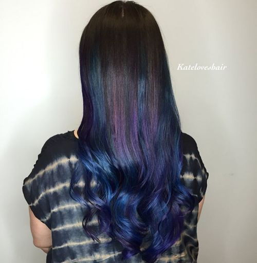 Mörk Brown Hair With Purple And Blue Highlights