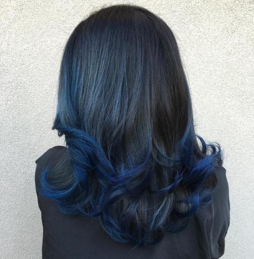 Blå Dip Dye For Black Hair