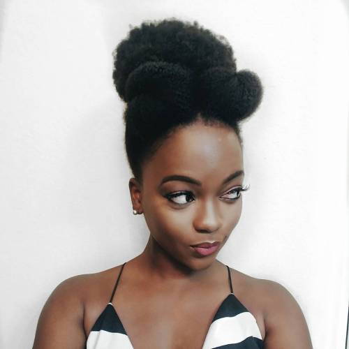 Tre Buns Updo For Natural Hair