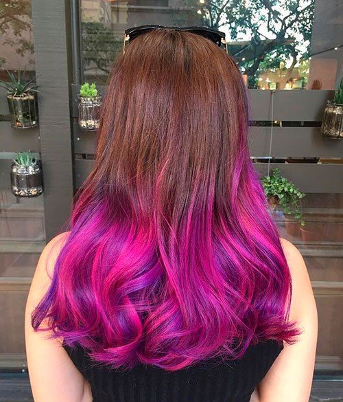 Vijolična And Pink Dip Dye For Brown Hair