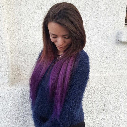 Lång Brown To Purple Ombre Hair