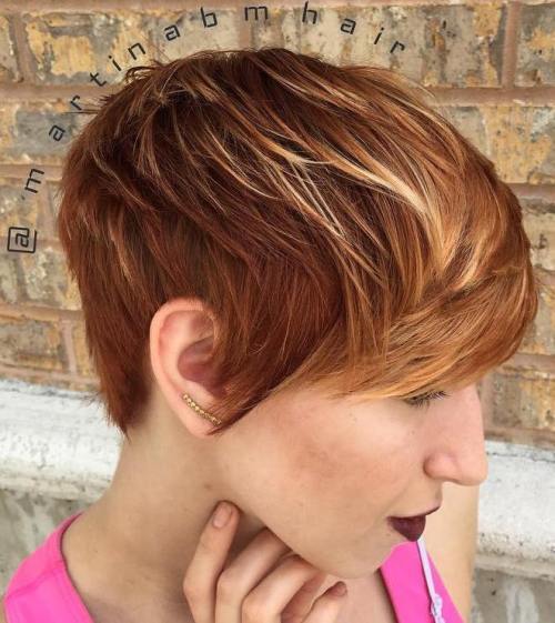 kort red hair with blonde ombre highlights