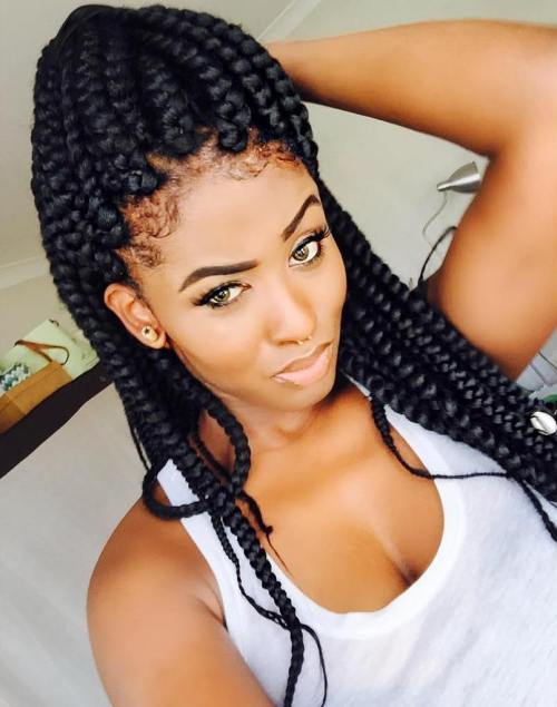 Halv Up Hairstyle For Chunky Black Braids