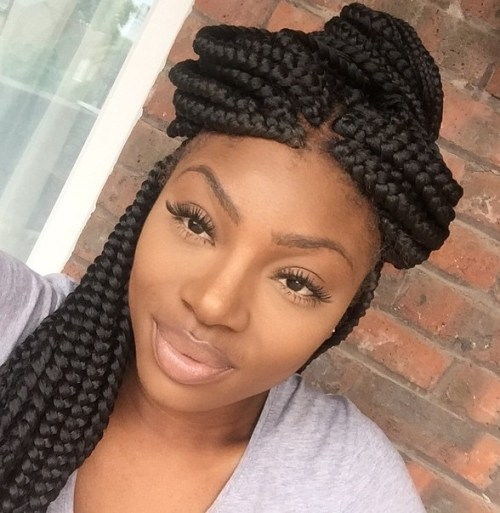 Center-Parted Half Updo For Box Braids