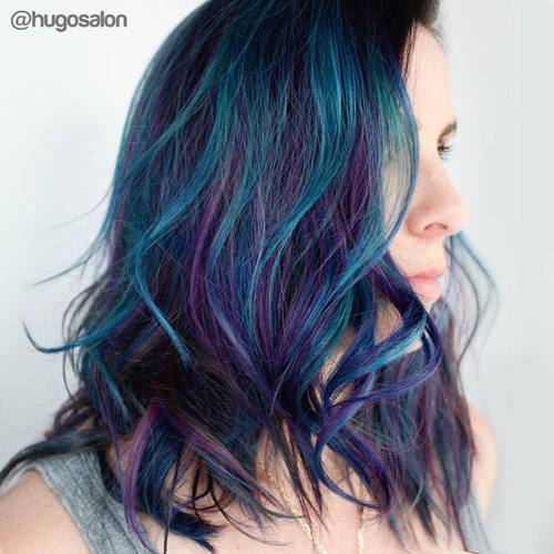 Modrozelený Hair With Purple Highlights