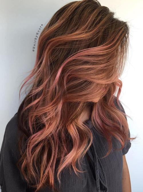 Karamel And Pastel Pink Balayage Hair