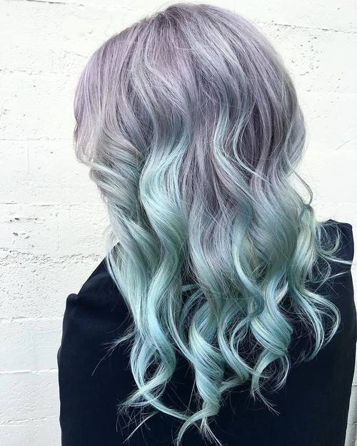 Pastell Purple To Teal Ombre Hair