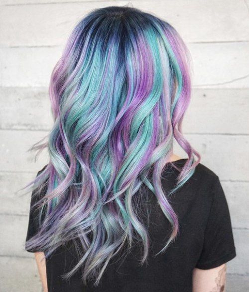 tyrkysová Hair With Pastel Purple Highlights