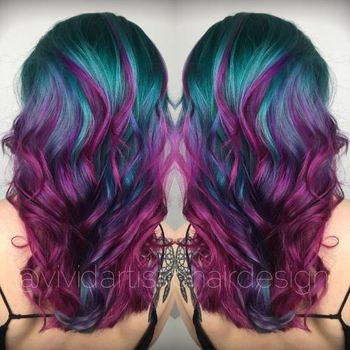 Modrozelený And Violet Hair Color