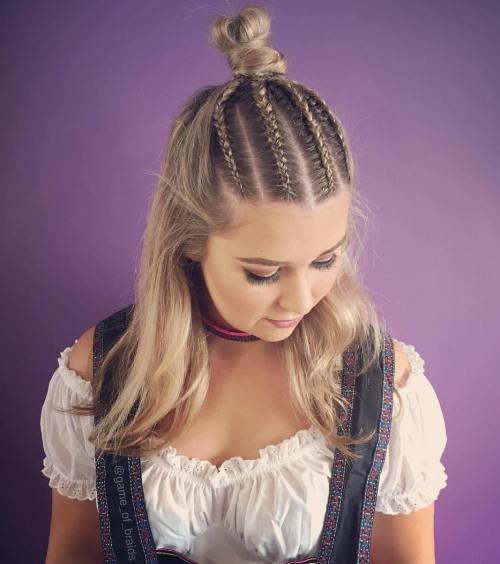 Cornrows And Top Knot Half Updo