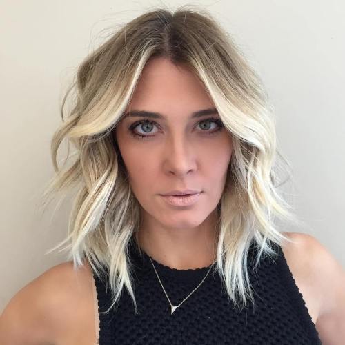 Center-Parted Blonde Layered Lob
