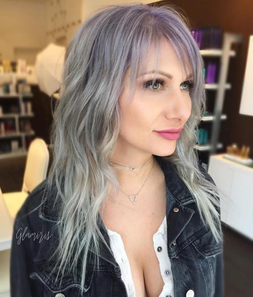 Grå Hairstyle With Lavender Root Fade
