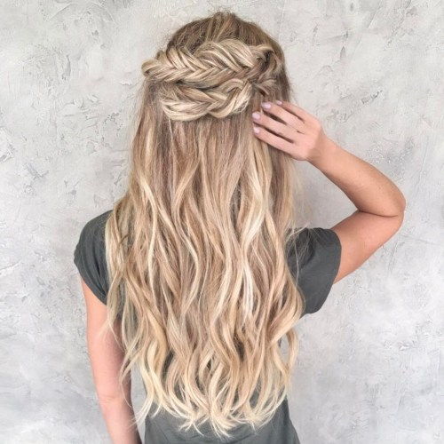 pol updo with fishtail crown