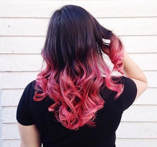 srednje black hair with pink ombre