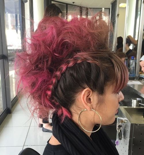 brun and pink faux hawk updo
