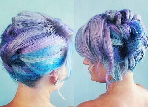 fint updo for lavender and blue hair