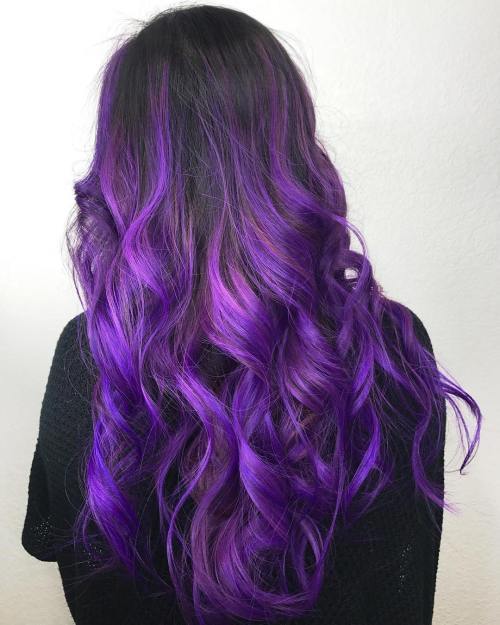Lång Purple And Blue Balayage Hair