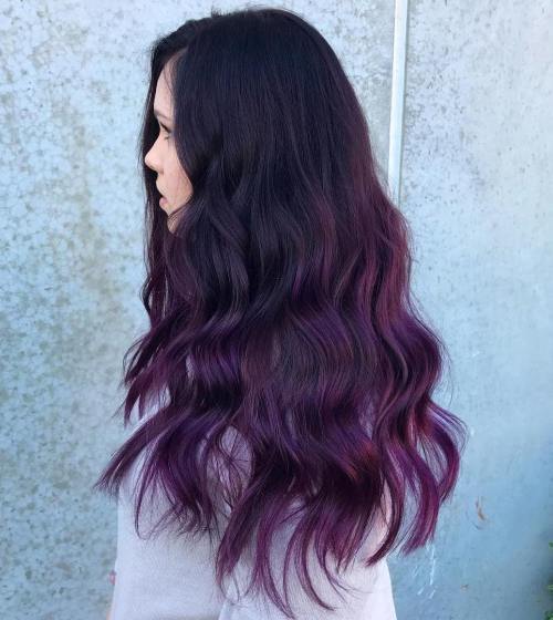 Svart Hair With Purple Balayage