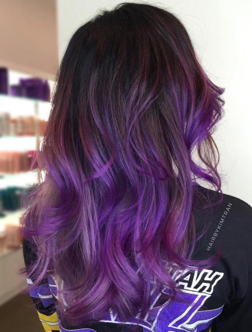 Brun Hair With Purple And Pink Balayage