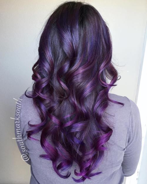 böjt Black With Purple Balayage Hair
