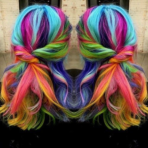 medium length rainbow hair