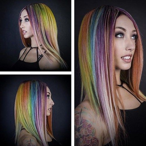 kastanj hair with rainbow highlights