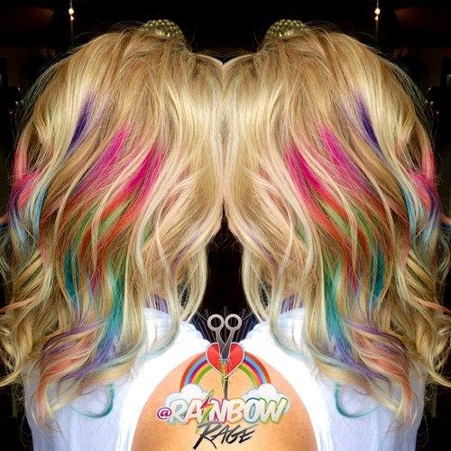 blond hair with rainbow highlights