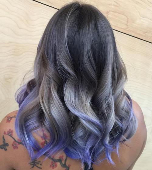 Aska Blonde And Purple Balayage For Dark Brown Hair