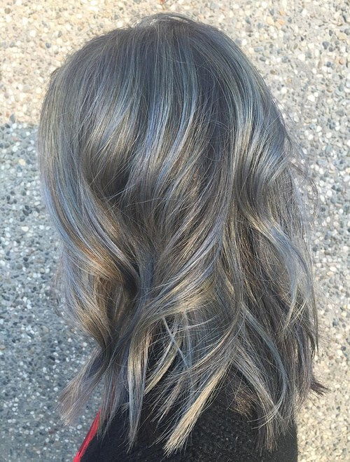 Medium Wavy Gray Balayage Hair