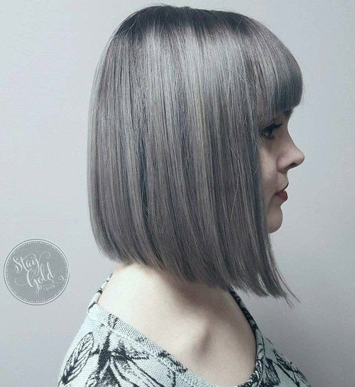 Silver A-Line Bob With Bangs