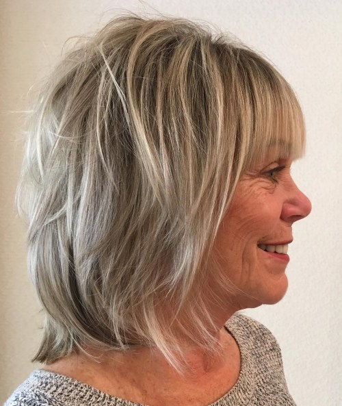 Neck-Length Shaggy Cut with Blunt Bangs